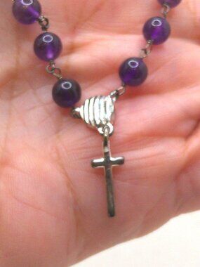 Amethyst Beads and Silver Cross Bracelet